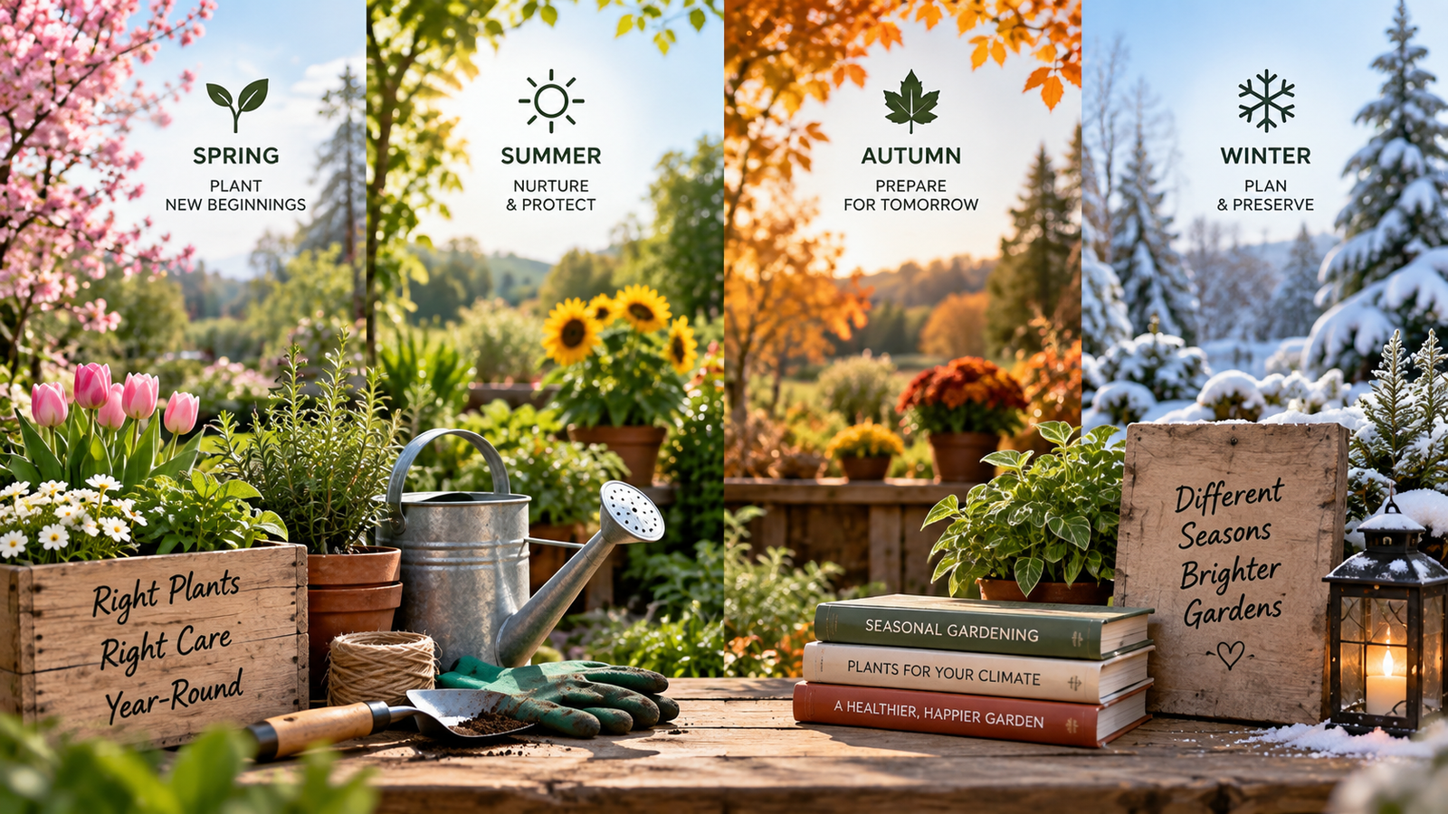Garden conditions through spring summer autumn and winter