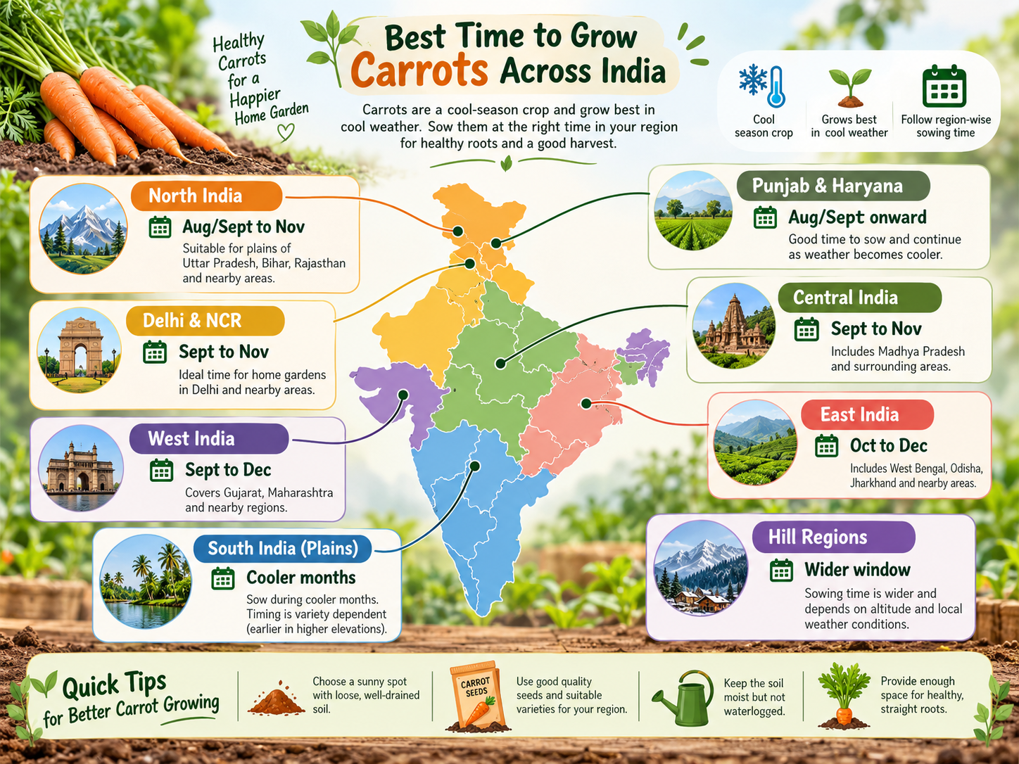 Carrot growing season in India with region-wise carrot sowing time