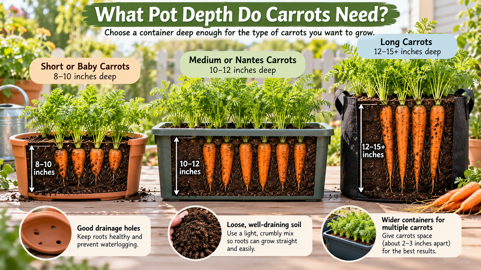 Best pot depth for growing short medium and long carrots at home