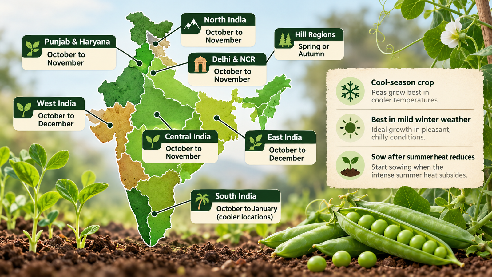 Peas growing season in India with region-wise pea sowing time